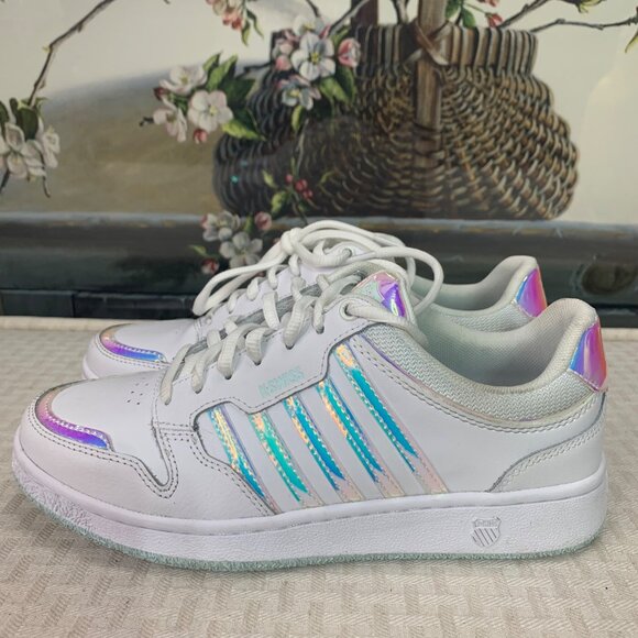 K-Swiss Court Plaisades Womens Size 7.5 White & Iridescent Accents Sneakers - Picture 1 of 7